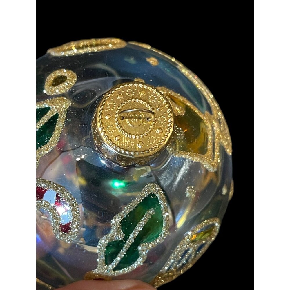 Set of 3 U. T. Clear Blown Glass 4” Gold Glittered Holiday Christmas Ornaments - Picture 6 of 6